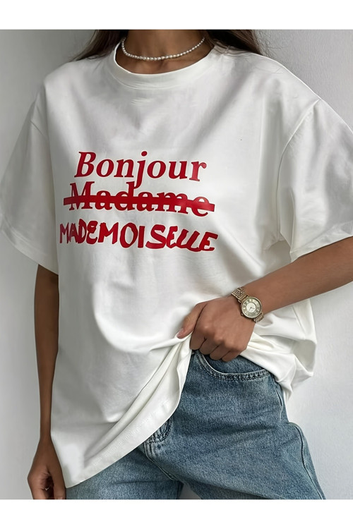 Unisex Bonjour Paris Baskılı Tasarım Tshirt