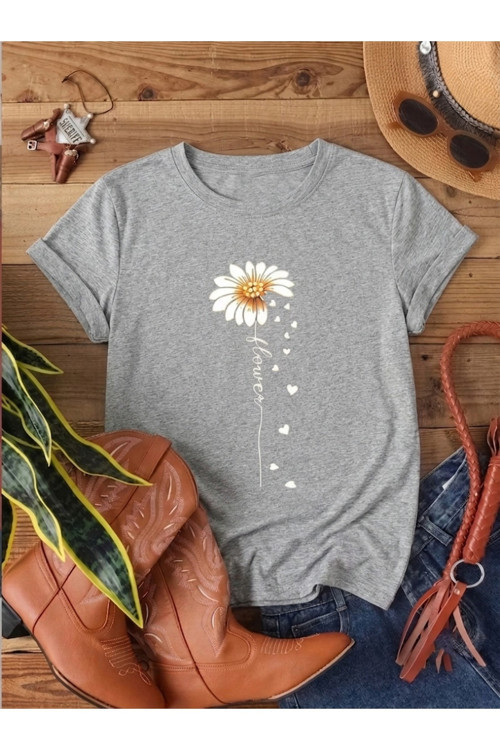Unisex Flowers Baskılı Tasarım Tshirt