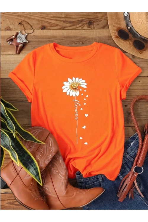 Unisex Flowers Baskılı Tasarım Tshirt