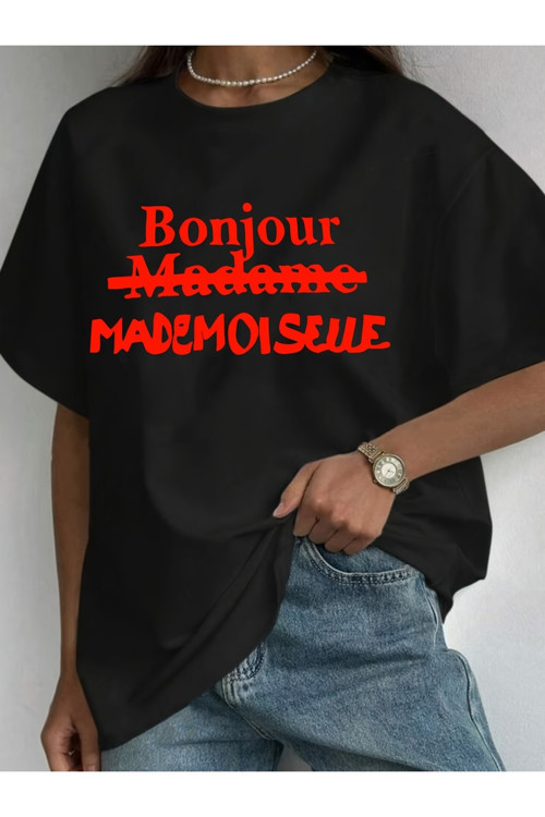 Unisex Bonjour Paris Baskılı Tasarım Tshirt