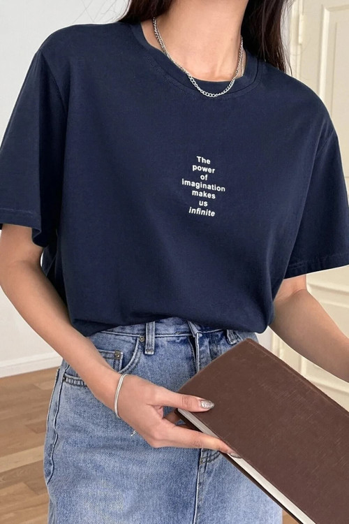 Unisex Lacivert The Power Of Baskılı Oversize T-shirt
