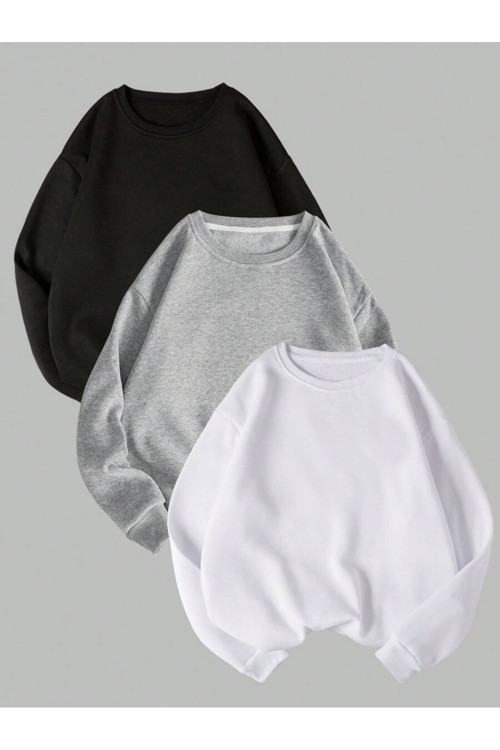 3'lu Paket Bej Gri Siyah Oversize Sweatshirt