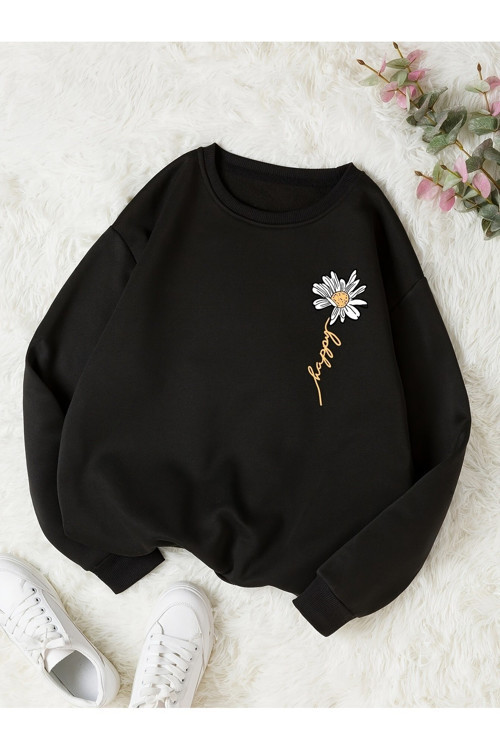 Unisex Papatya Baskılı Oversize Sweatshirt