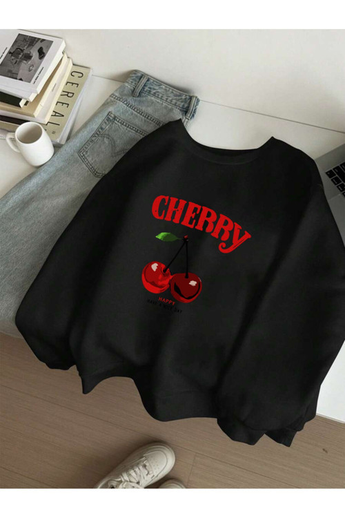 Unisex HappyCherry Tasarım Basklı Sweatshirt