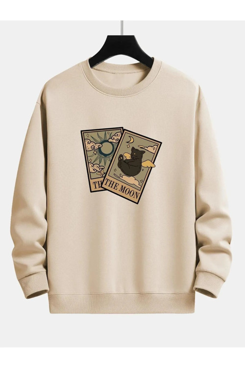 Unisex Tarot Kart Baskılı Oversize Sweatshirt