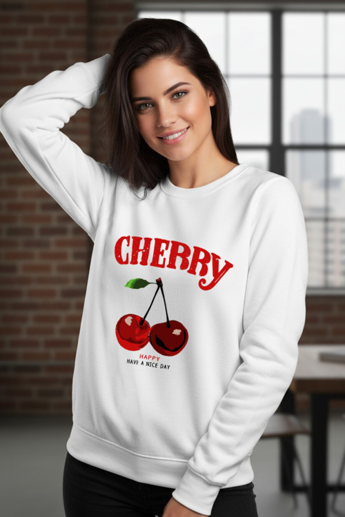Unisex HappyCherry Tasarım Basklı Sweatshirt
