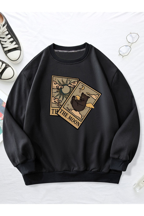 Unisex Tarot Kart Baskılı Oversize Sweatshirt