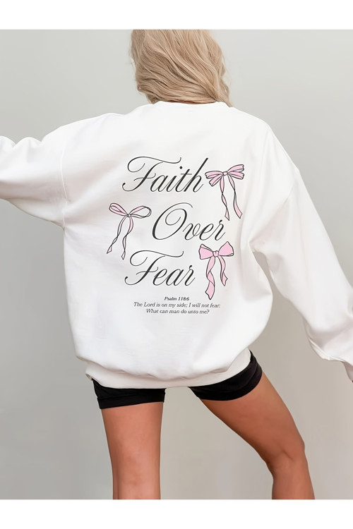 Unisex Fear Over Faith Baskılı Oversize Sweatshirt