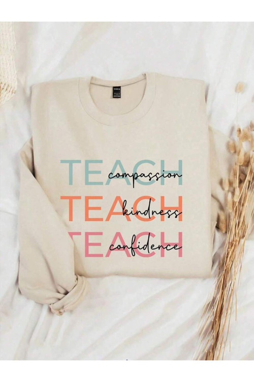 Unisex Teach Baskılı Oversize Sweatshirt