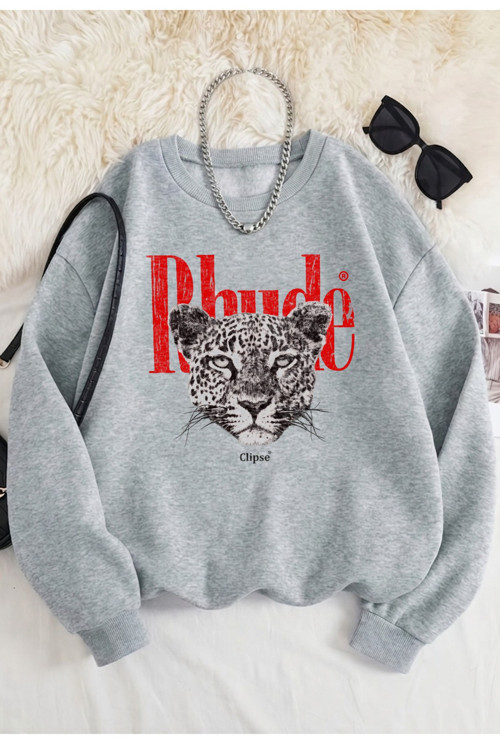Unisex Baskılı Bisiklet Yaka Sweatshirt