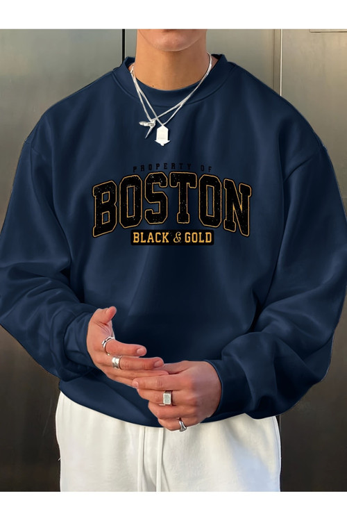 Unisex Boston Bisiklet Yaka Sweatshirt