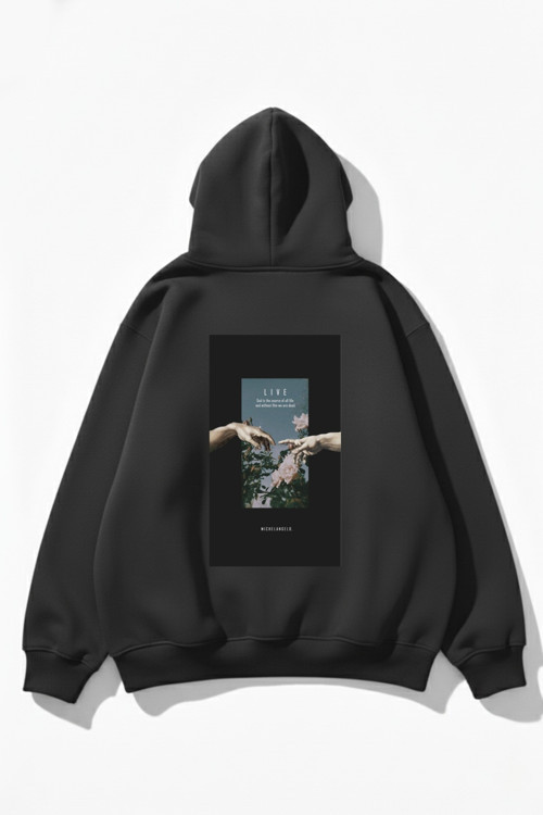 Unisex Yumuşak Dokulu Live Baskılı Tasarım Oversize 3 İplik Hoodie Sweatshirt