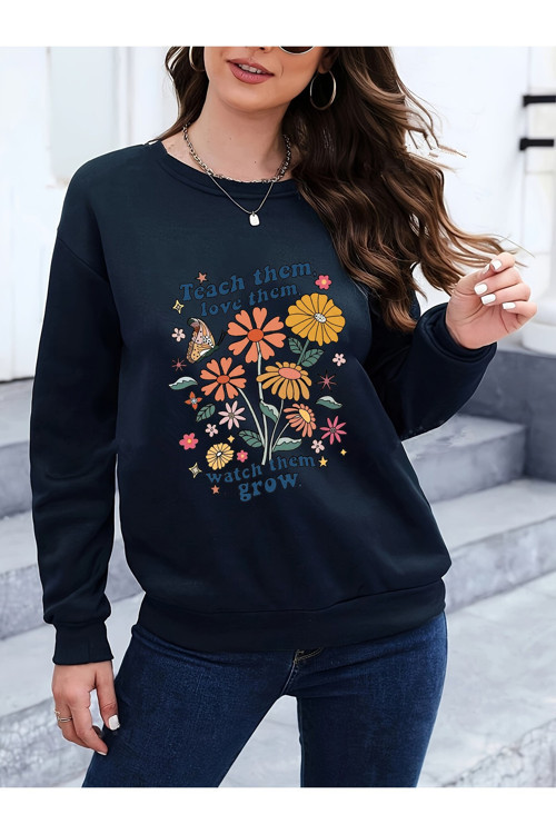 Unisex Teach them love them Baskılı Oversize Bisiklet Yaka Sweatshirt
