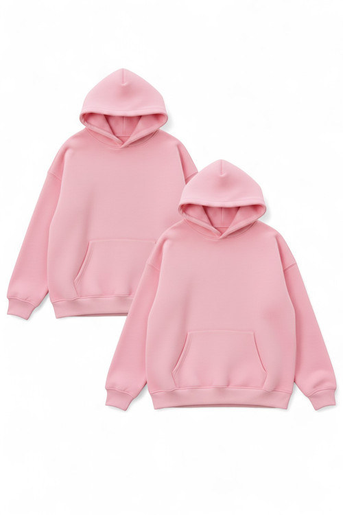 Unisex Beyaz & Beyaz 2'li Düz Fırsat Paket 3 İplik Oversize Sweatshirt