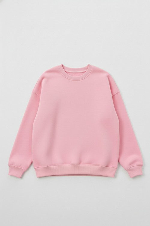 Unisex Yumuşak Dokulu Düz 3 İplik Oversize Sıfır Yaka Sweatshirt – Sade ve Modern Görünüm