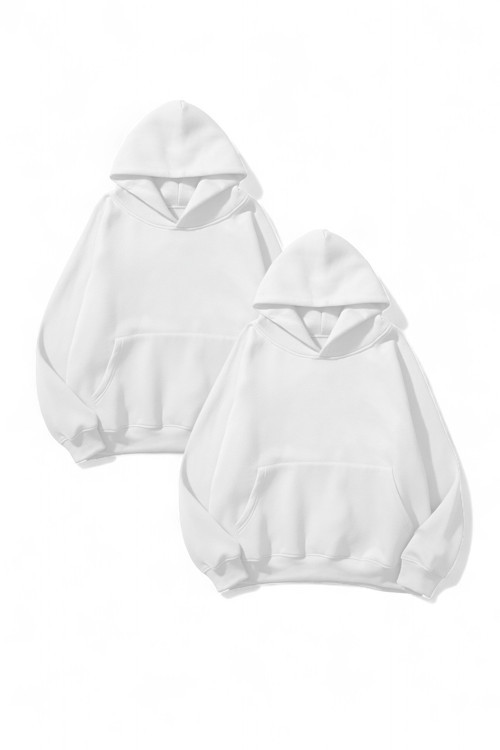 Unisex Beyaz & Beyaz 2'li Düz Fırsat Paket 3 İplik Oversize Sweatshirt