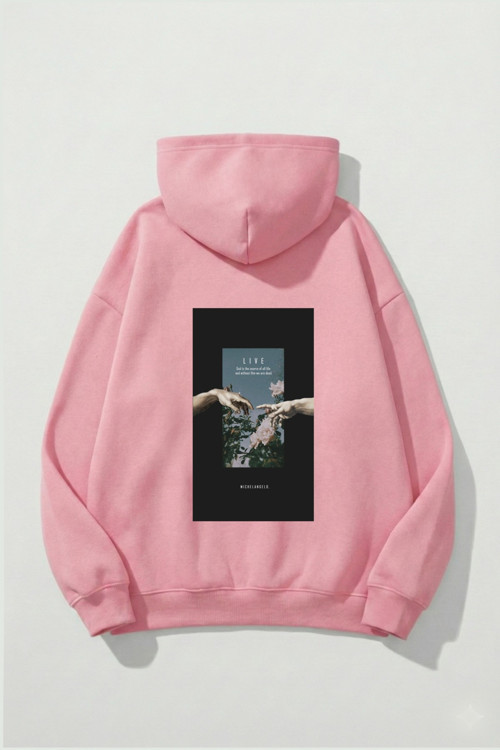 Unisex Yumuşak Dokulu Live Baskılı Tasarım Oversize 3 İplik Hoodie Sweatshirt