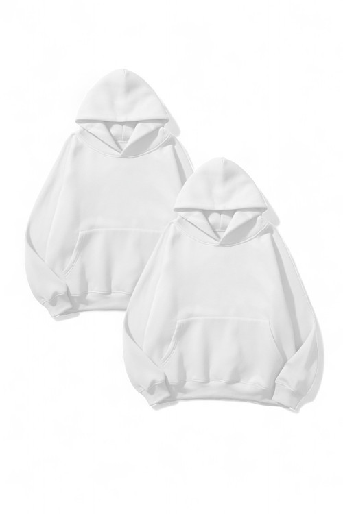 Unisex Beyaz & Beyaz 2'li Düz Fırsat Paket 3 İplik Oversize Sweatshirt