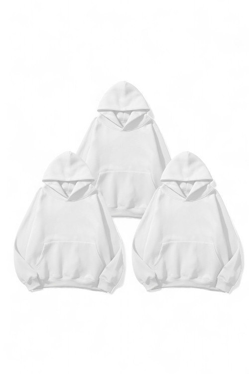 Unisex Beyaz & Beyaz 2'li Düz Fırsat Paket 3 İplik Oversize Sweatshirt