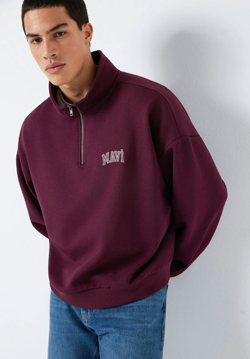 Mavi M0S10208-70434 Mavi Logo Baskılı Yarı Fermuarlı Erkek Sweatshirt
