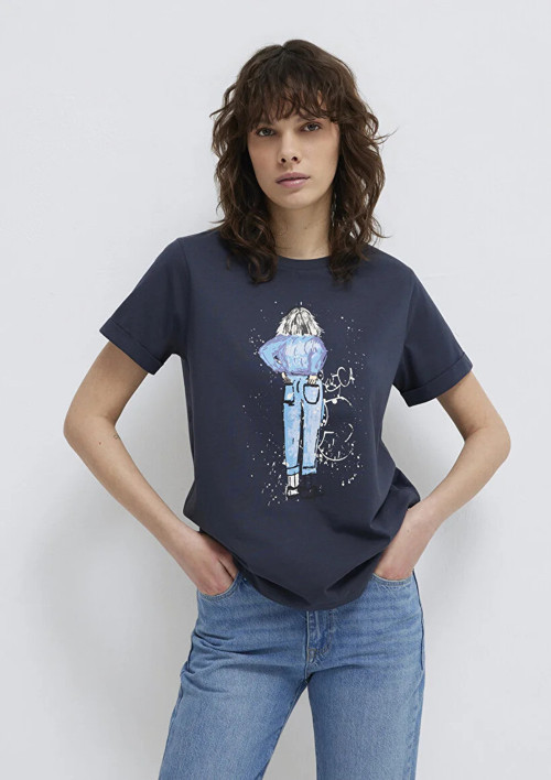 Mavi M168890-29726 Mavi Denim Kız Baskılı T-Shirt Kadın Tişört