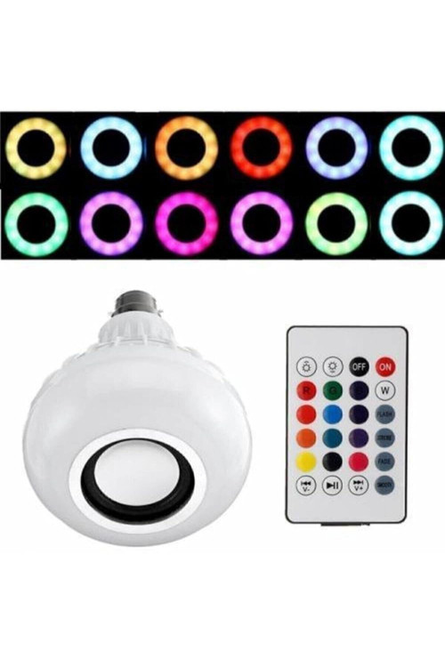 Gece Lambası Bluetooth Hoparlör Rgb Ledli Lamba Kumandalı Mp3 Çalar Ampul Renkli Ampul, , Tek Ebat