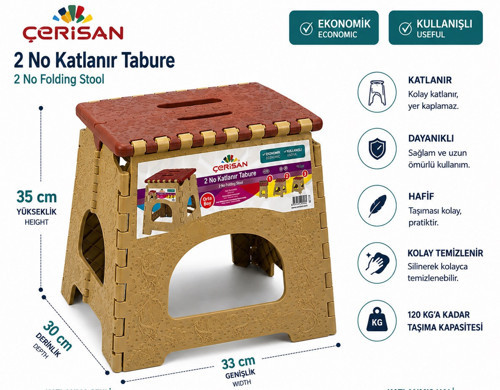 2 No Katlanır Tabure Orta Boy – 35×33×30 cm