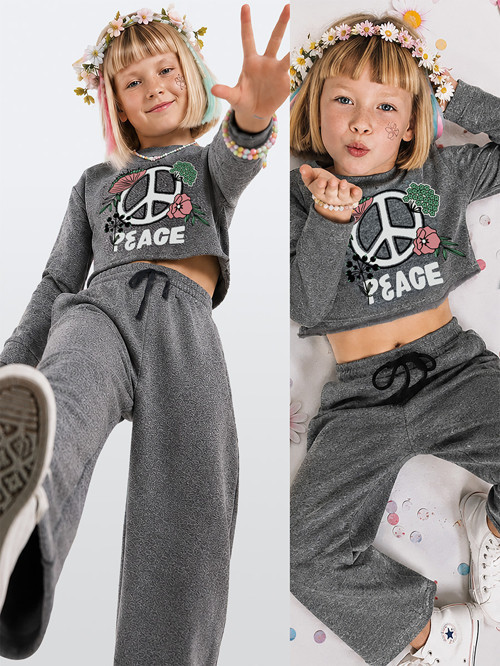 Kız Çocuk Eşofman Takım Crop Sweatshirt - İspanyol Paça Eşofman Altı (7-12 Yaş)