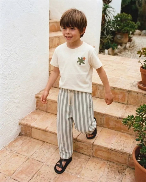 Çizgili %100 Yumuşak Pamuk Balon Fit Pantolon – Bağcıklı Ve Cepli Rahat Kesim