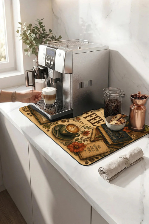 Kahve Espresso Makinesi Matı 35x45cm Çaycı Pad Su Geçirmez Chrysanthemum Coffee