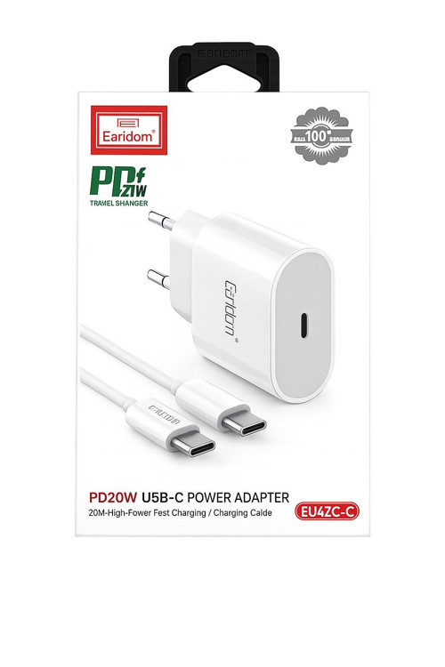 EU42C-C Type-C Çıkışlı Type-C to USB-C Kablolu PD Hızlı Şarj Cihazı 20W