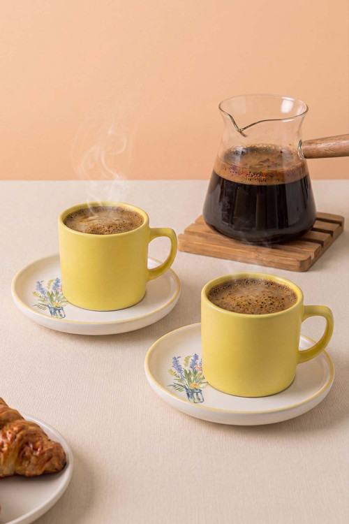 Sarı Elegant Blossoms 2 Kişilik Kahve Sunum Seti - 4 Parça