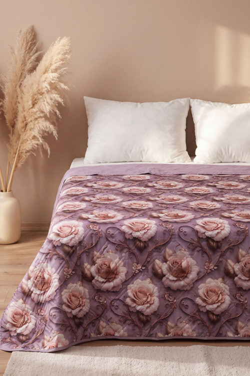 Gül Buketi 5D Çok Amaçlı Tek Kişilik Baskılı Pike & Yatak Örtüsü 160x220 cm