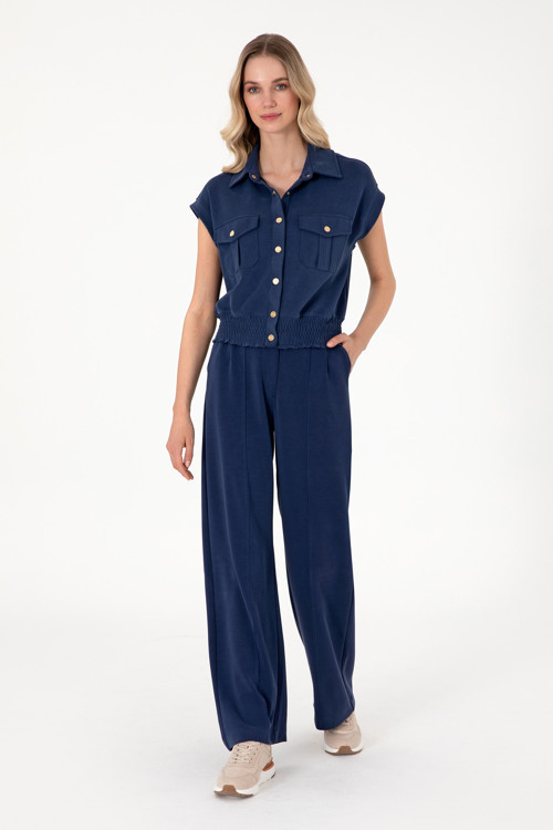 Kadın Lacivert Modal Karışımlı Loose Fit Örme Pantolon 50308640-VR033