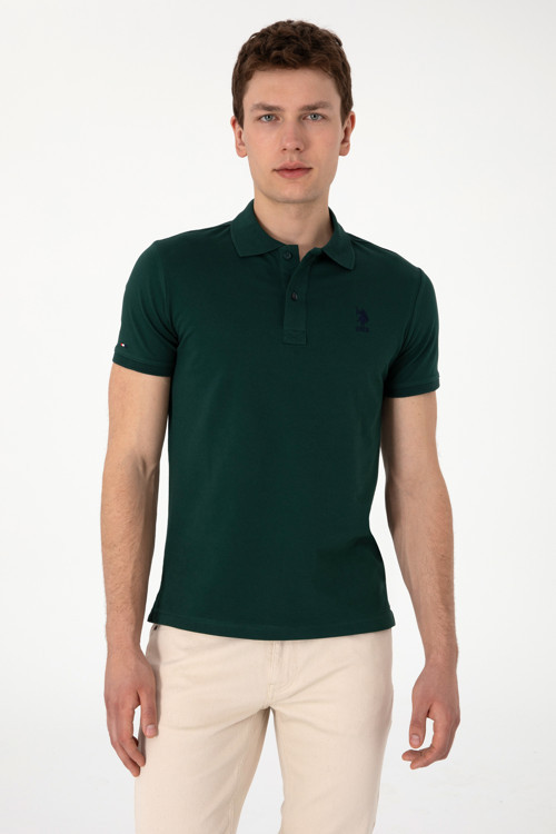 Erkek Slim Fit Polo Yaka Koyu Yeşil Basic Tişört 50298011-VR079