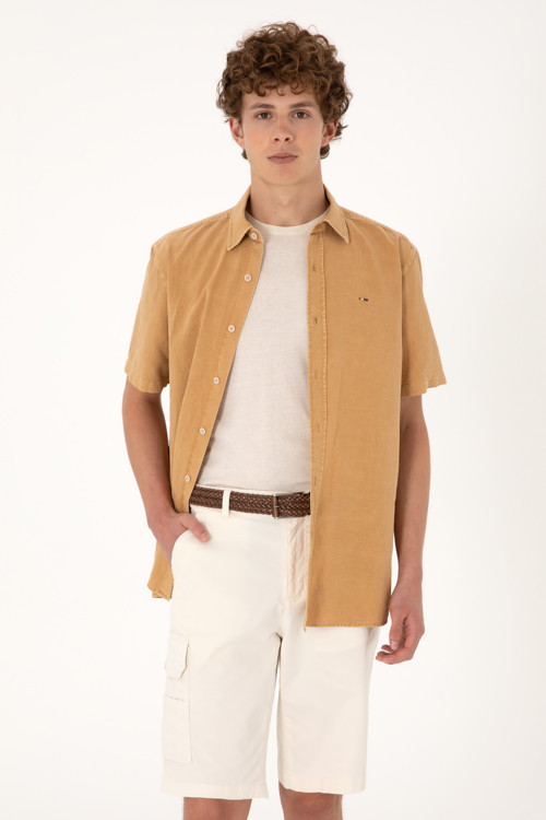 Erkek Camel Kısa Kollu Gömlek 50304955-VR015