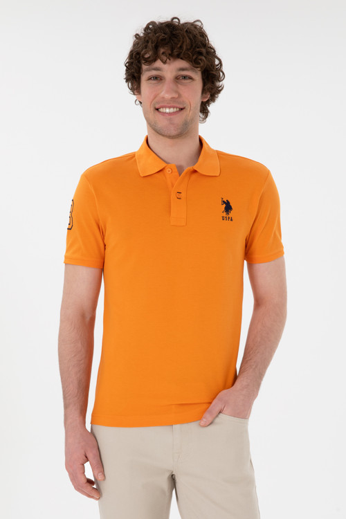 Erkek Slim Fit Polo Yaka Turuncu Basic Tişört 50305929-VR051