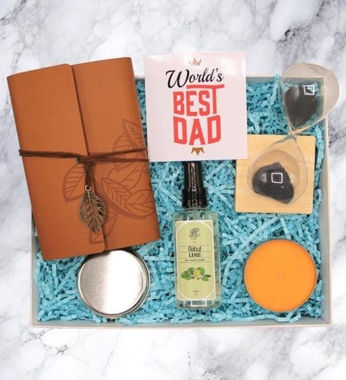 BEST DAD HEDİYE SETİ - KUM SAATİ & AJANDA & KOLONYA & MUM