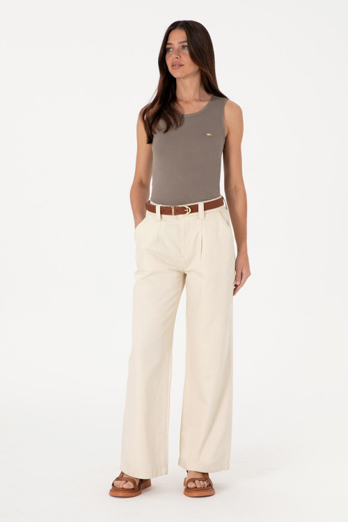 Kadın Ekru Loose Fit Kanvas Pantolon 50309133-VR019