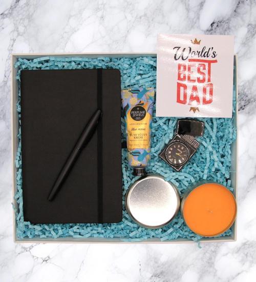 BEST DAD HEDİYE SETİ - SAATLİ ÇAKMAK & DEFTER & ROLLER KALEM & EL KREMİ & MUM