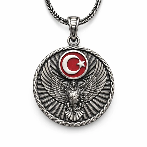 Gümüş Türk Kartalı Ay Yıldız Motifli Erkek Kolye