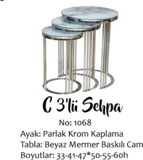 Brc C 14060 ZİGON Model Beyaz Mermer TEMPER cam Metal KROM Renk Kaplama El Yapım