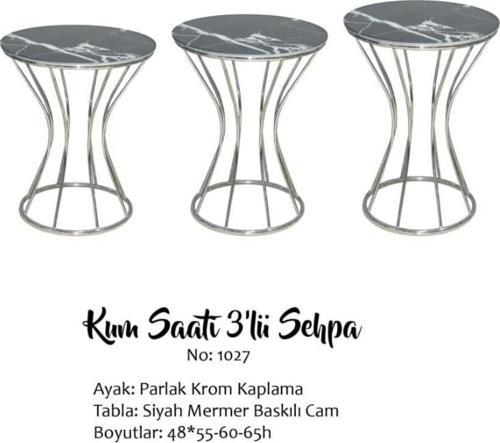 Brc KUM SAAT 14066 Zigon Metal KROM Renk kaplama Siyah Mermer temper cam El yapım