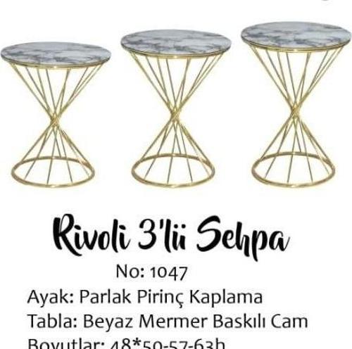 Brc RİVOLİ 14067 Zigon Metal Gold Renk kaplama Beyaz Mermer temper cam El yapım
