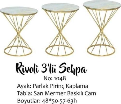 Brc RİVOLİ 14068 Zigon Metal Gold Renk kaplama Beyaz Mermer temper cam El yapım
