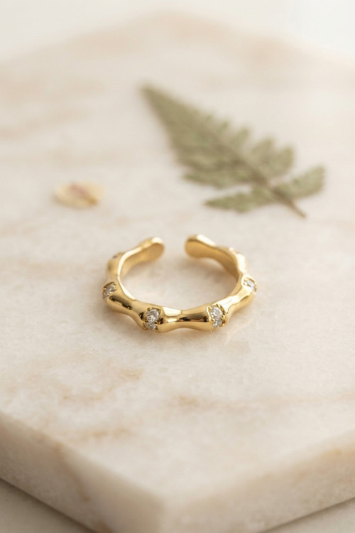 Gold Renk Kemik Model Zirkon Taşlı Kadın Yüzük - EBJ260822W46285