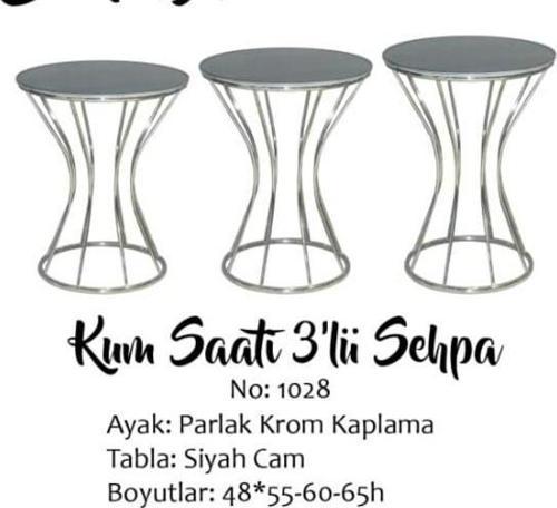 Brc Zigon sehpa Kum saat model Siyah TEMPER cam Metal Krom Renk Kaplama El Yapım