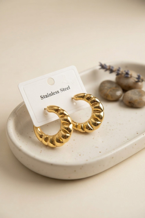Gold Renk Retro Model Kalın Gövdeli Küpe - EBJ260822W46253