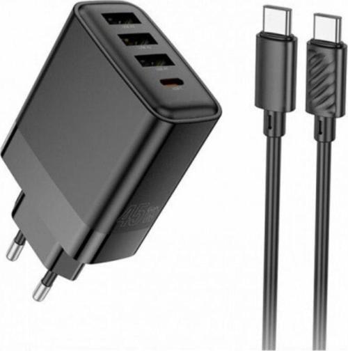 Süper Hızlı 45W 3x USB,1x Type-C Şarj Başlığı ve 1 MT 60W Type C To Type C Kablolu Şarj Aleti