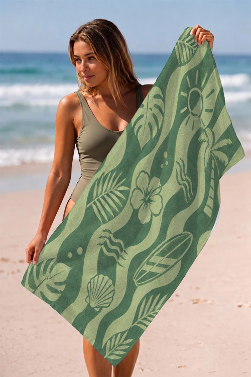 Plaj Havlusu 70x140cm Havuz Spa Sauna Spor Pamuklu Emici Ada Yeşili
